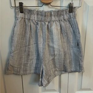 Gentle Fawn High Waist Striped Linen Blend Shorts - Gray and White